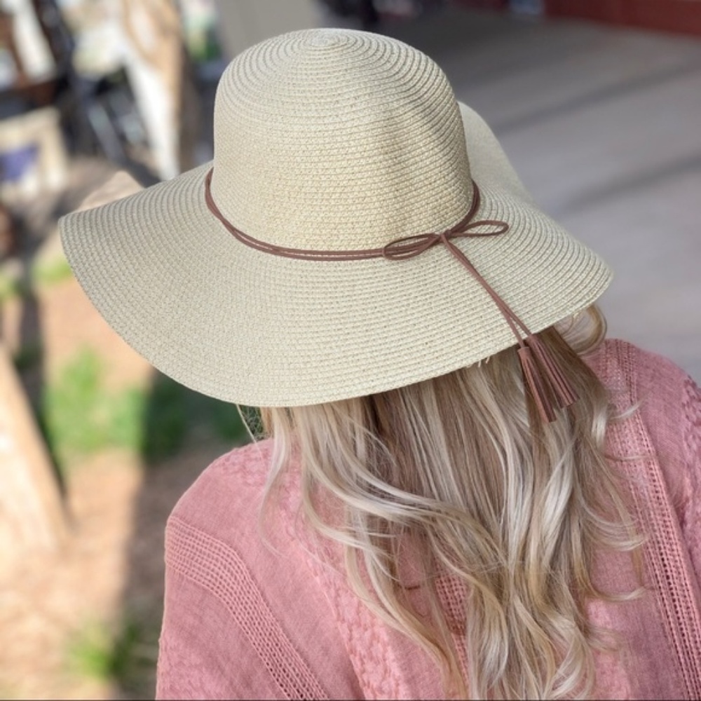 Tan Floppy Hat with suede fringe detail - Picture 3 of 5